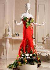温州婚纱礼服绿花红袍奢华晚礼服