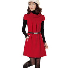 2014春装新款女装红色羊绒连衣裙