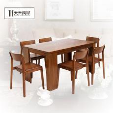 美国红橡木实木餐桌 美式现代长方形饭桌